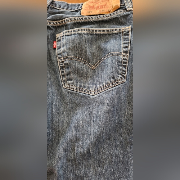 Levis 501xx Jeans Mens 34x32 (34x29) Blue Button Fly Straight Fit Distressed - Picture 8 of 16